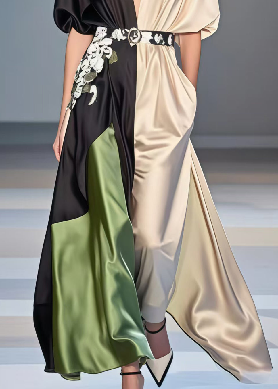 Women Polychrome Tunic Patchwork Silk Vestidos Dresses Summer