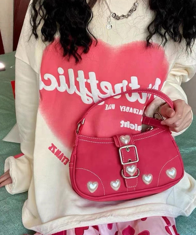Women Red Pearl Love Faux Leather Hobo Bag