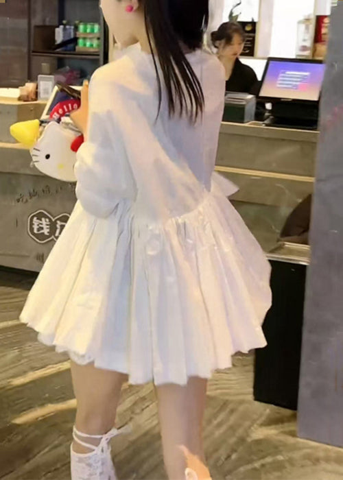 Women Rose O Neck Wrinkled Solid Cotton Shirts Fall