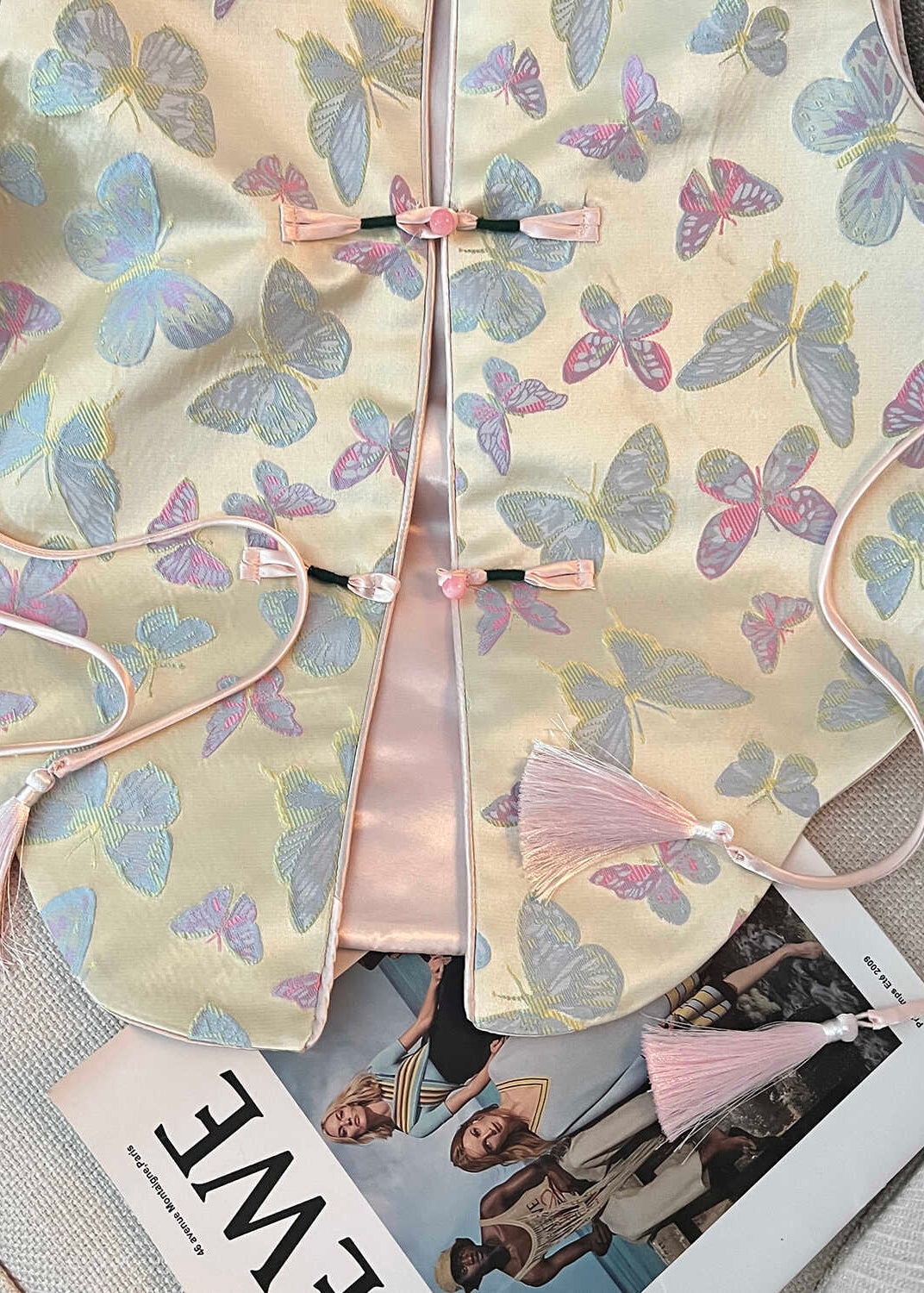 Women Tasseled Butterfly Chinese Button Silk Vest Sleeveless