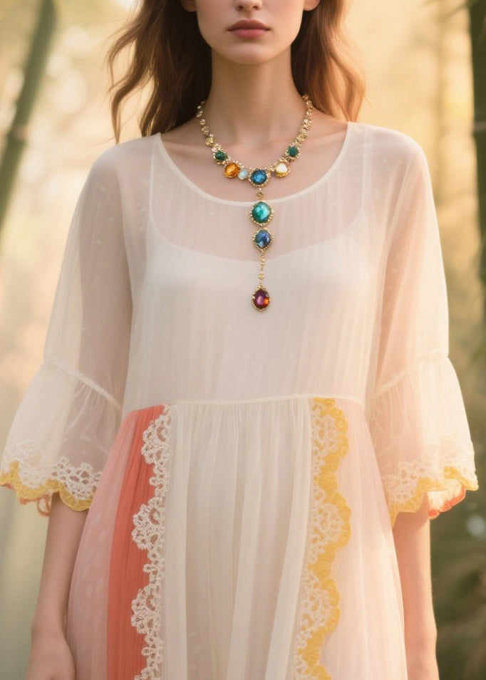 Women White Oversized Patchwork Tulle Sundress Summer