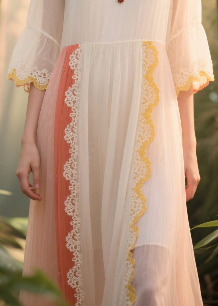 Women White Oversized Patchwork Tulle Sundress Summer