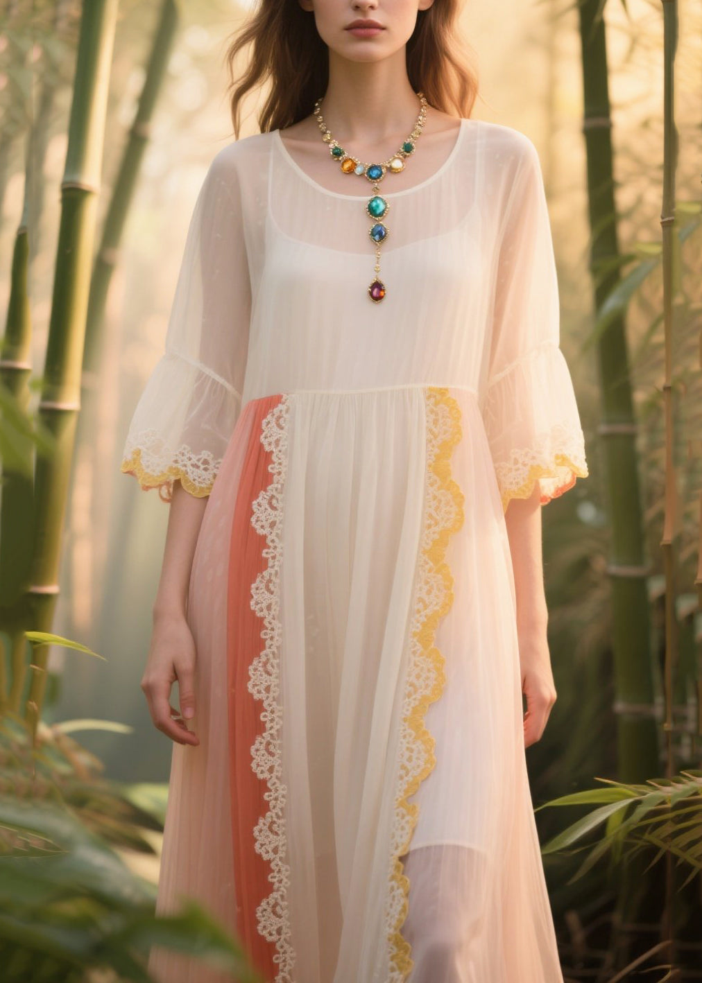 Women White Oversized Patchwork Tulle Sundress Summer