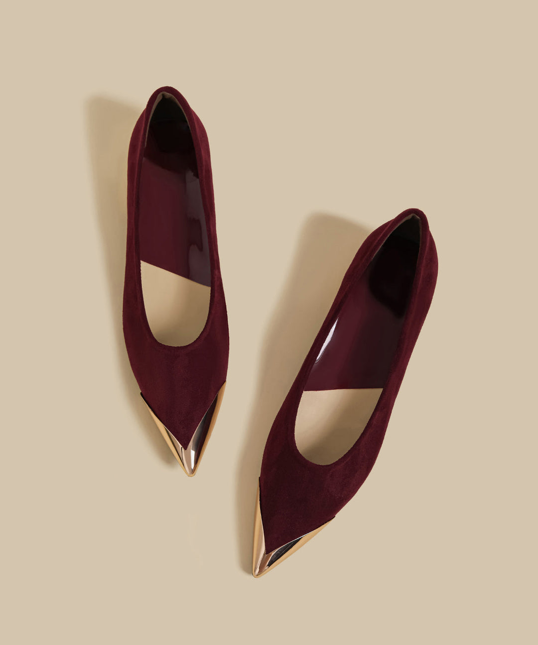 Women Wine Red Suede Splicing Flat Shoes Pointed Toe