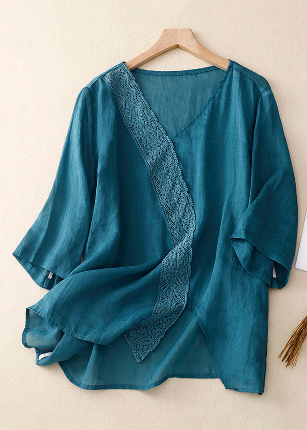 Yellow Linen Embroidered Tops For Women Round Neck Summer Lightweight Breathable Comfort