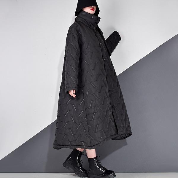 Single Breast Parkas Striped Plus Size Black  Full Sleeve Elegant Casual Style Minority Parkas - Omychic