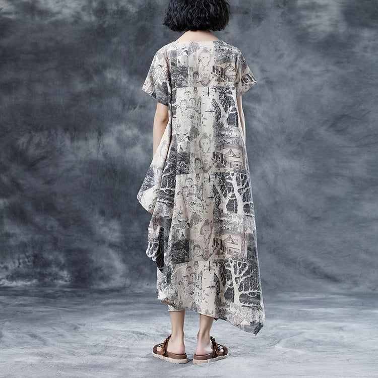 Retro Printing Loose Short Sleeve Summer Dress - Omychic
