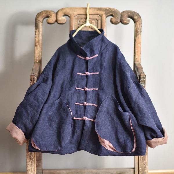 2020 Autumn Winter New Retro Patchwork Pocket Stand Plate Buckle Coats - Omychic