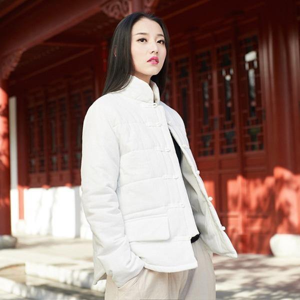 Button Vintage Long Sleeve Warm Clothes Loose Brief Women Jackets - Omychic