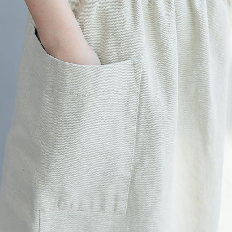 100% beige cotton clothes Women Organic pattern elastic waist pockets spring skirt - Omychic