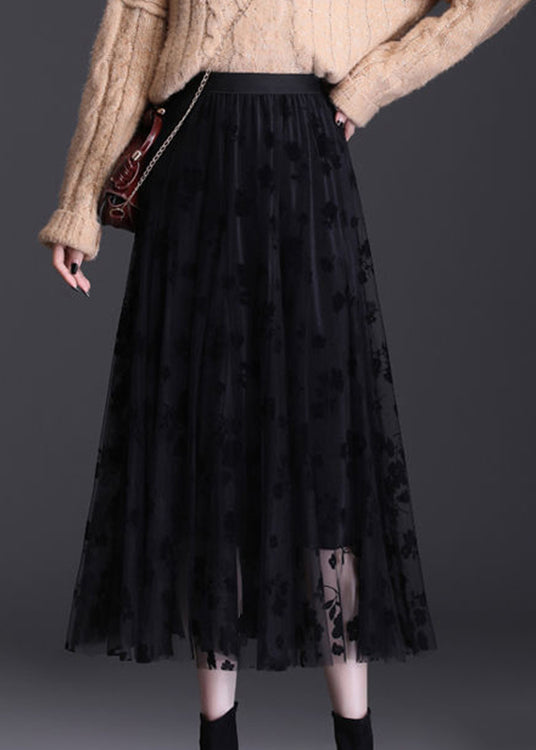 French Black Elastic Waist Print Pencil Spring Skirt