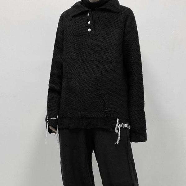 Winter Fashion New Turn-down Collar Splicing Hole Tassel Casual Loose - Omychic