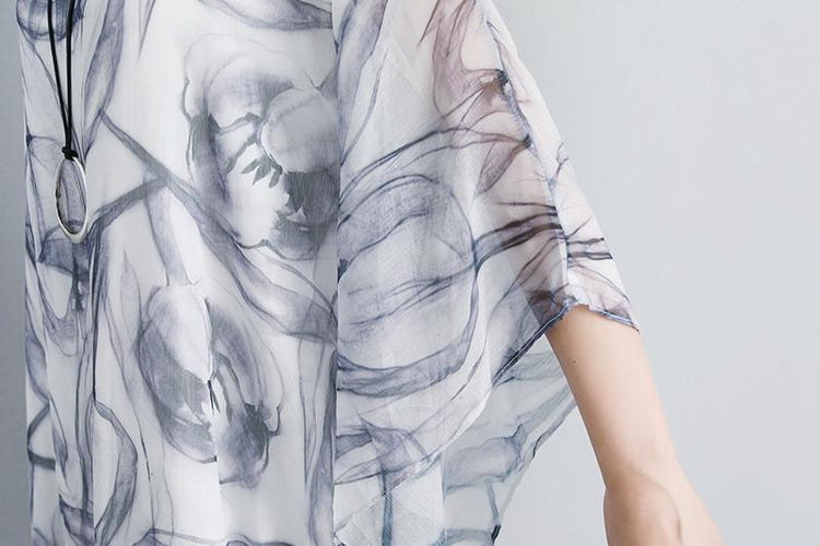 Summer Loose Casual Fake Two-piece Half Sleeve Gray Long Dress - Omychic