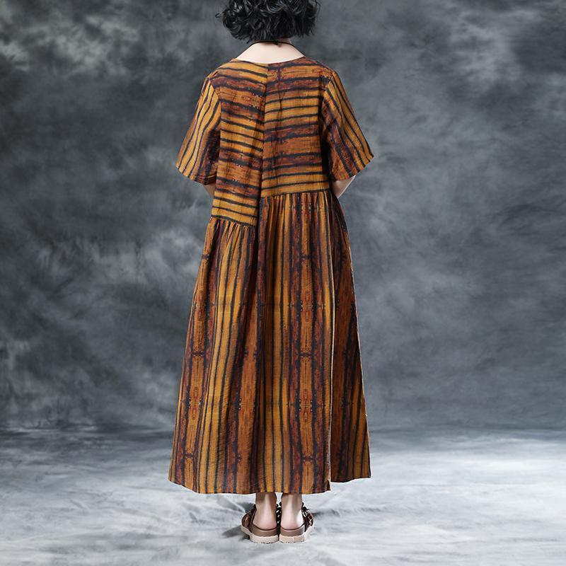 Stripe Casual Pockets Summer Short Sleeve Pleated Dress - Omychic