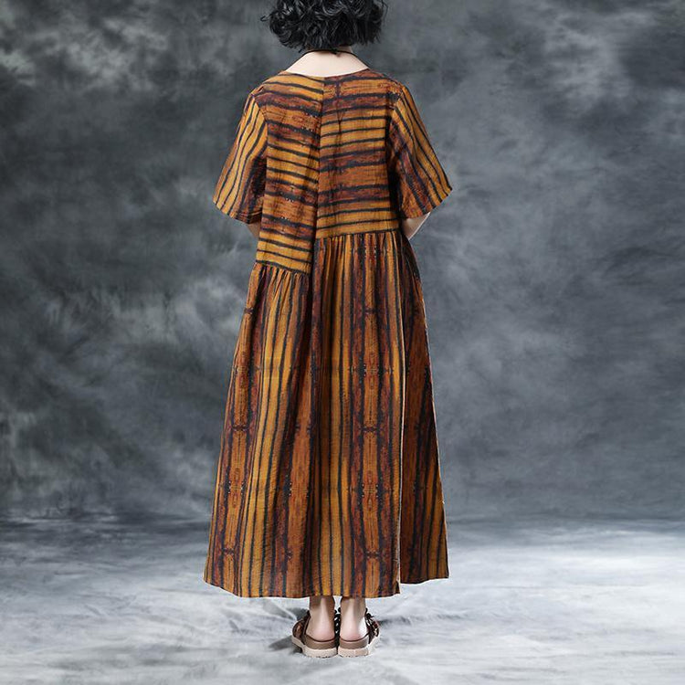 Stripe Casual Pockets Summer Short Sleeve Pleated Dress - Omychic