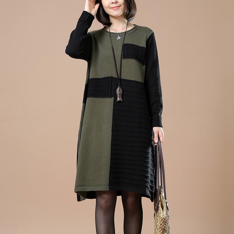 black long sweaters color patchwork - Omychic