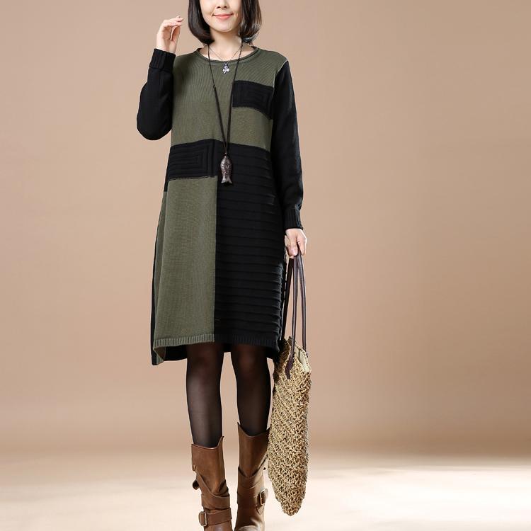 black long sweaters color patchwork - Omychic