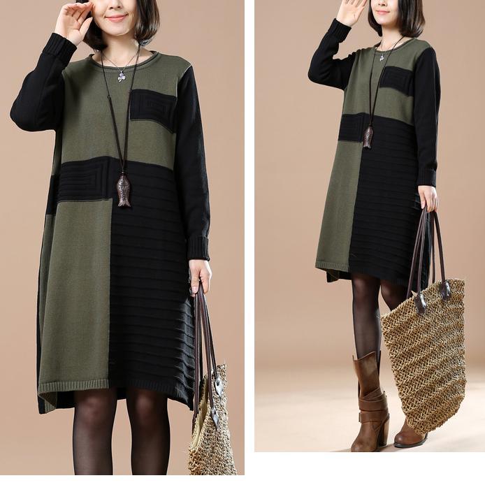 black long sweaters color patchwork - Omychic