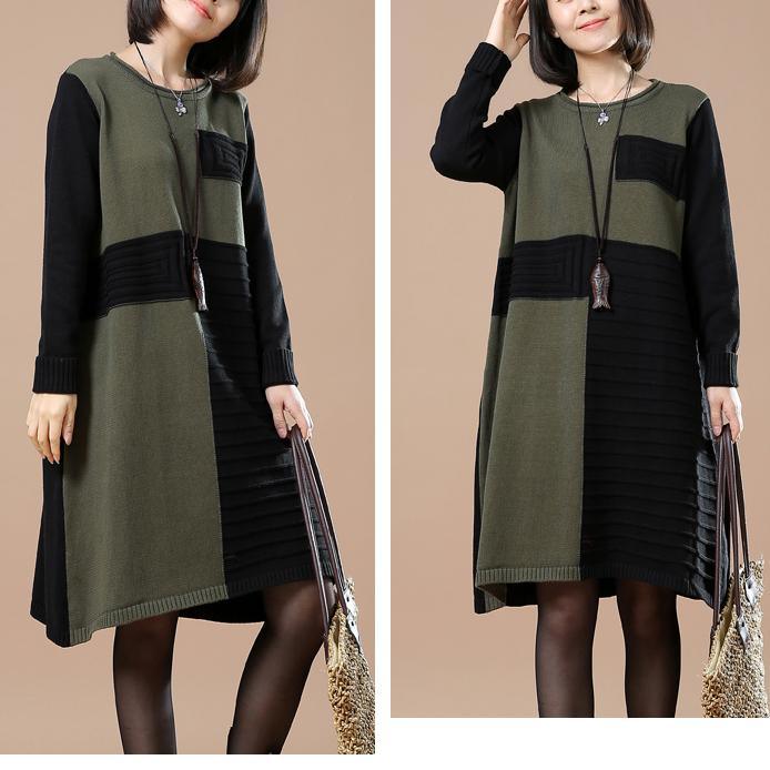 black long sweaters color patchwork - Omychic