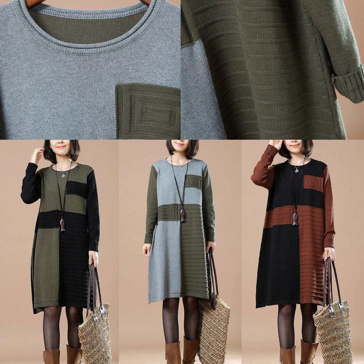 black long sweaters color patchwork - Omychic