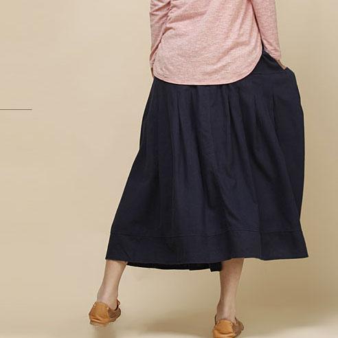 black pockets linen maxi skirt summer cotton long skirts - Omychic
