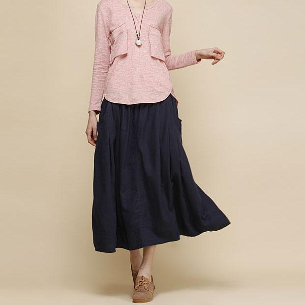 black pockets linen maxi skirt summer cotton long skirts - Omychic
