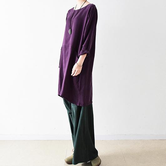 fall purple long sleeve silk dress plus size shift dresses - Omychic
