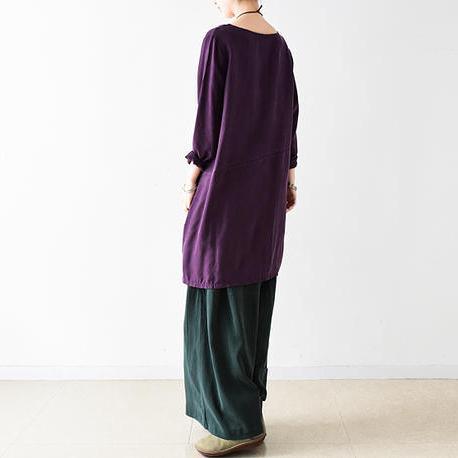 fall purple long sleeve silk dress plus size shift dresses - Omychic
