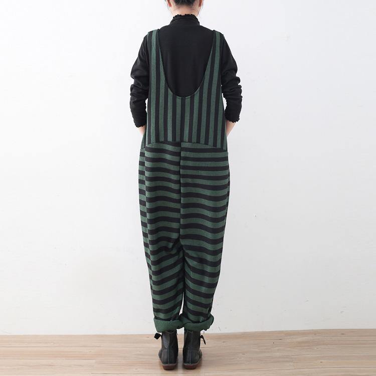 2017 autumn casual green striped loose jumpsuit pants - Omychic