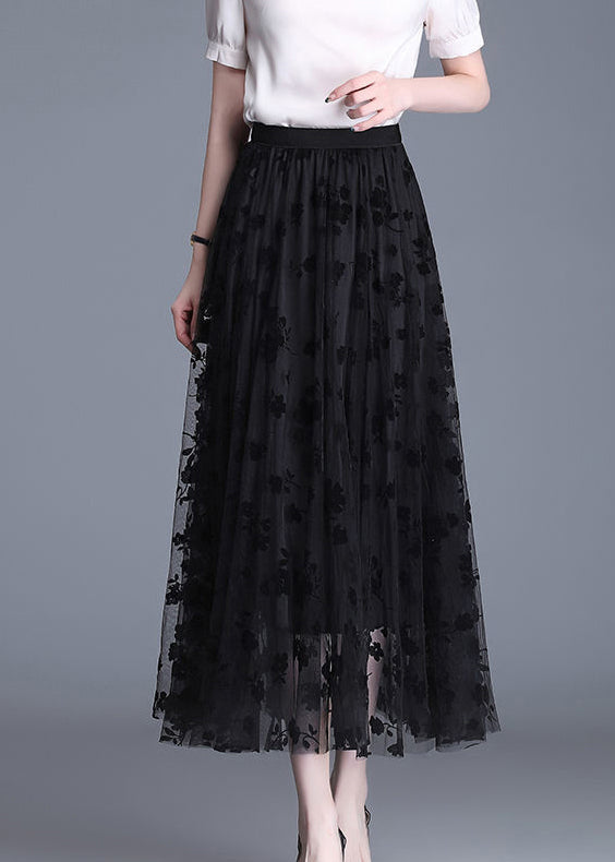 French Black Elastic Waist Print Pencil Spring Skirt