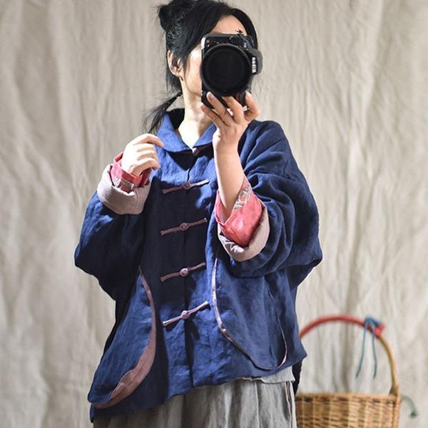 2020 Autumn Winter New Retro Patchwork Pocket Stand Plate Buckle Coats - Omychic