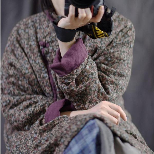 Cotton Linen Retro Print Plate Buckle Thick Warm Parkas 2020 Winter All-match Women Coat - Omychic