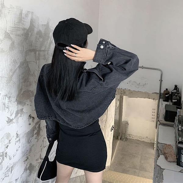 Short Denim Irregular Jacket Women Clothes 2020 Spring New Stand Collar Full Sleeve Match All Causal Jacket Coat - Omychic