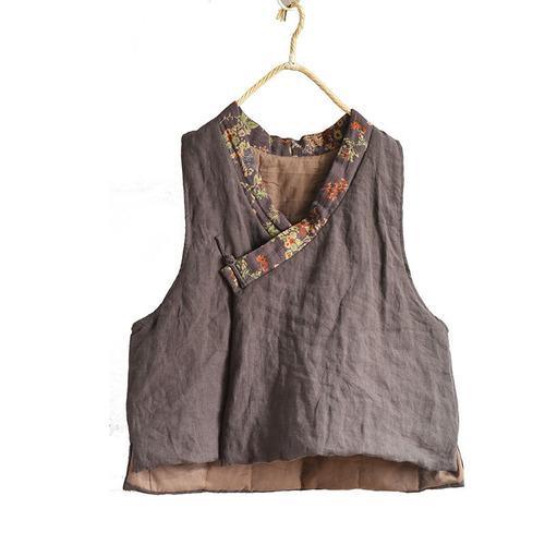 Women Loose Retro Linen Patchwork Padded Vests Top Waistcoat Outerwear Ladies Vintage Flax Vest Female 2020 Autumn Winter Vests - Omychic