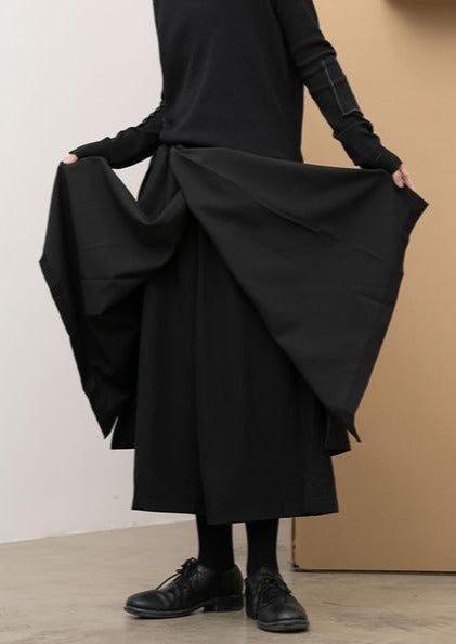 XITAO Patchwork Casual Pleated Pants Women Trendy Fashion New Elastic Waist Wide Leg Calf Length Personality Irregular ZXR1009 - Omychic