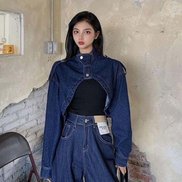 Short Denim Irregular Jacket Women Clothes 2020 Spring New Stand Collar Full Sleeve Match All Causal Jacket Coat - Omychic
