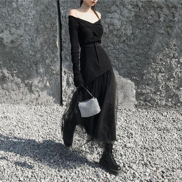 Fashion New Mesh Patchwork Skirt Solid Color  Street Trendy Skirt Simplicity Temperament All-match - Omychic