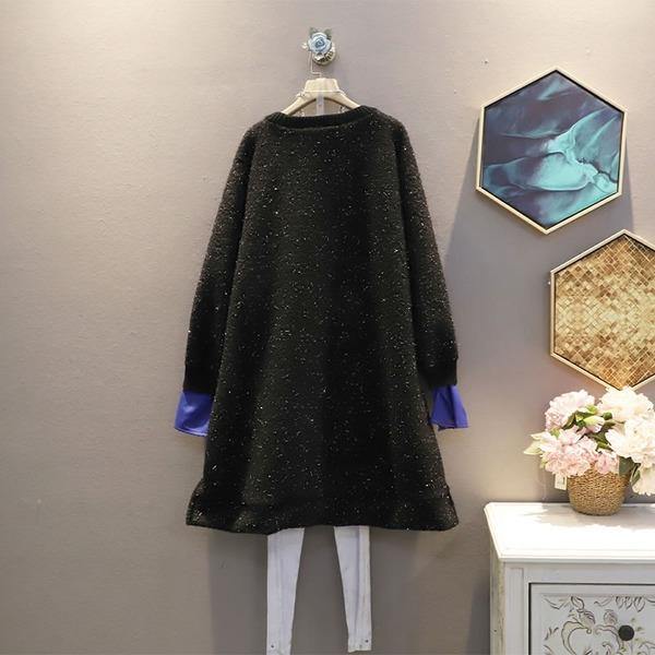 New Bright Silk Splicing Pullover Dress Winter Fashion Casual Women Patchwork Pocket Loose Contrast Color All-match - Omychic