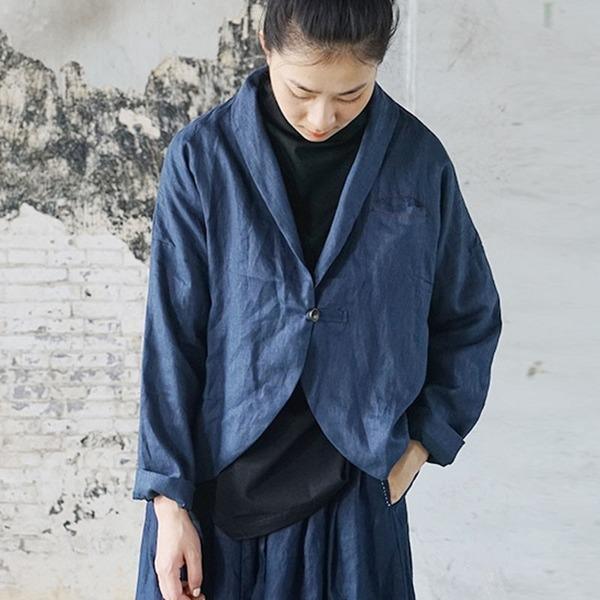 New 2020 Cotton Linen Retro Turn-down Collar Single Button Long Sleeve Coats - Omychic