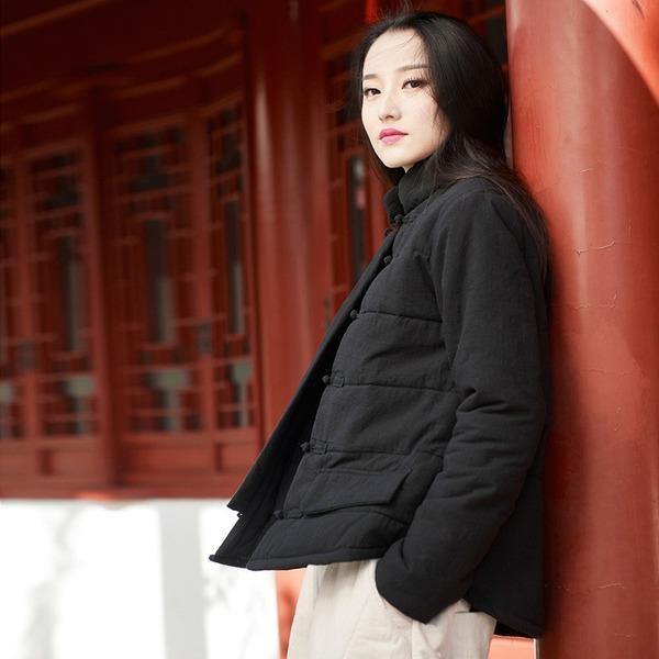 Button Vintage Long Sleeve Warm Clothes Loose Brief Women Jackets - Omychic