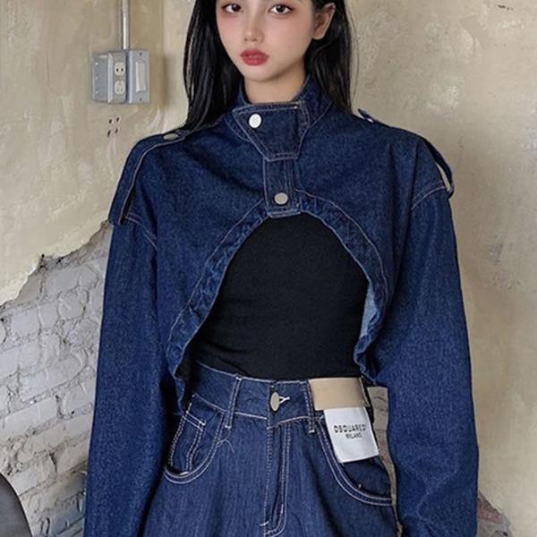 Short Denim Irregular Jacket Women Clothes 2020 Spring New Stand Collar Full Sleeve Match All Causal Jacket Coat - Omychic