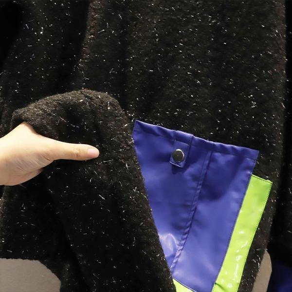 New Bright Silk Splicing Pullover Dress Winter Fashion Casual Women Patchwork Pocket Loose Contrast Color All-match - Omychic