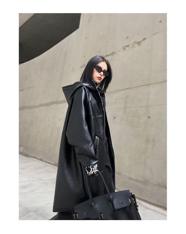 Black Splicing Keep Warm Faux Leather Women New Winter Fashion All-match Coat Personality Splicing Street Trendy - Omychic