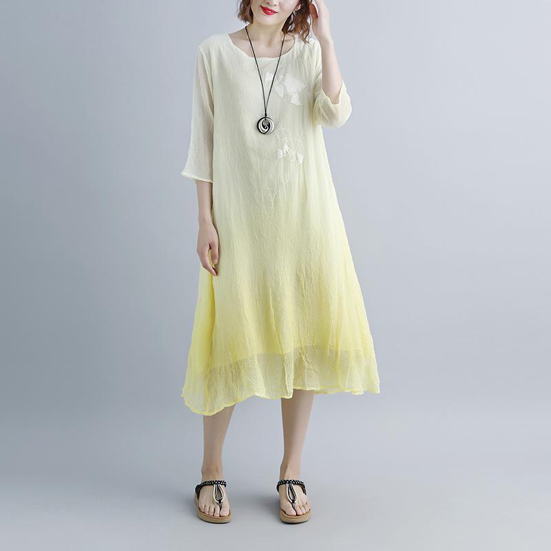 Summer Fake Two-piece Pockets Retro Yellow Dress - Omychic