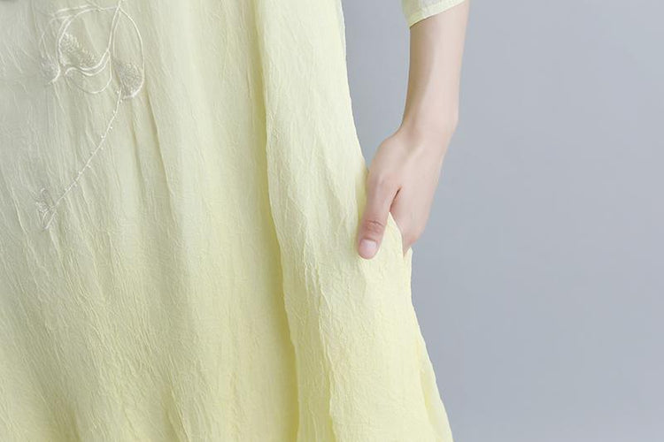 Summer Fake Two-piece Pockets Retro Yellow Dress - Omychic