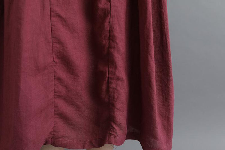 Summer Short Sleeve Buttons Pockets Purple Pleated Retro Dress - Omychic