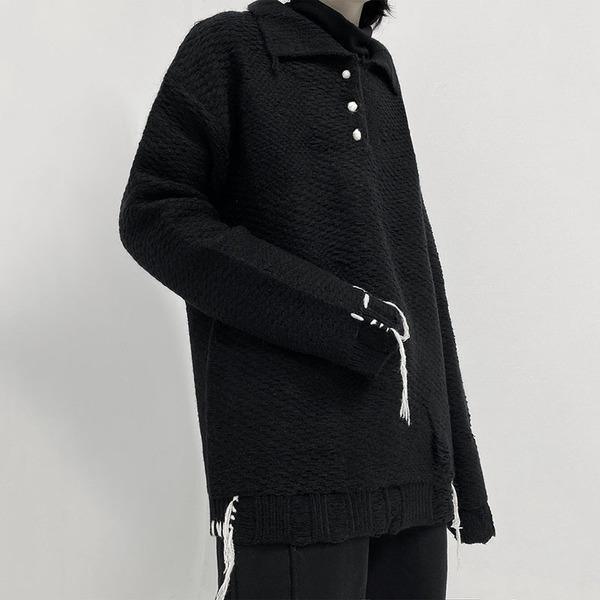 Winter Fashion New Turn-down Collar Splicing Hole Tassel Casual Loose - Omychic