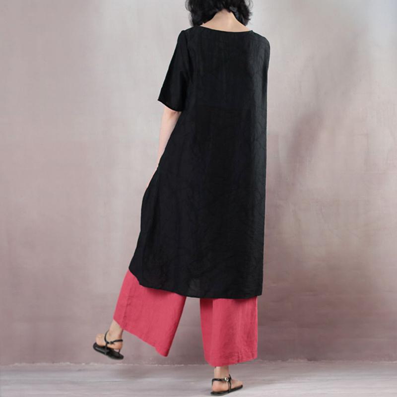 Summer Round Neck Patch Work Stripe Black Dress - Omychic