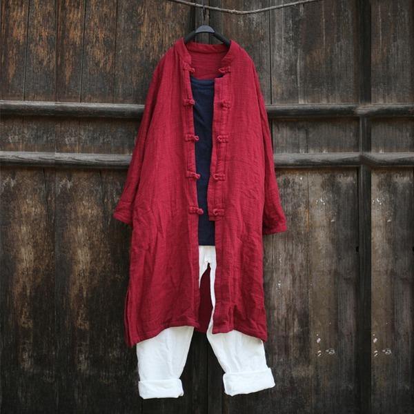 2020 Autumn Cotton Linen Vintage Women Trench Coats Long Section Trench Coats - Omychic