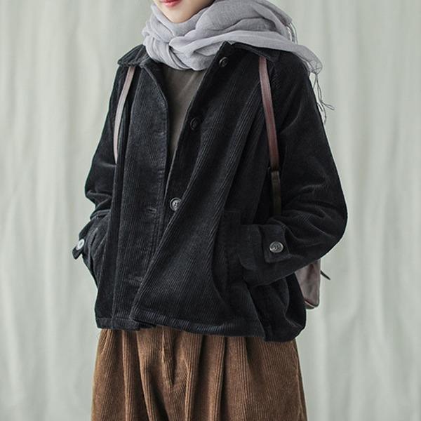 2020 Autumn New Leisure All-match Turn-down Collar Long Sleeve Corduroy Coat - Omychic